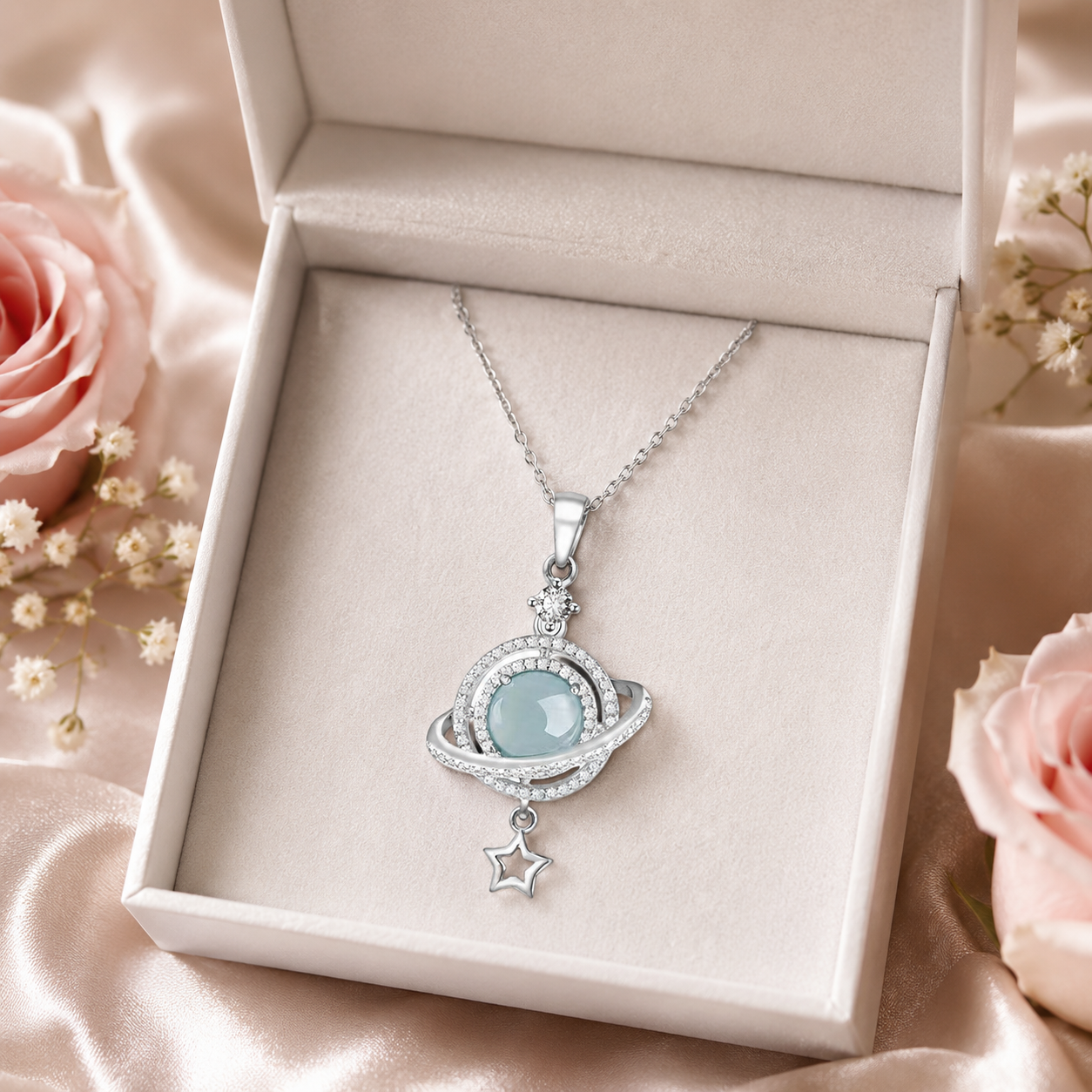 Emerald Blue Water Dream Planet Pendant Ice-Type Jadeite