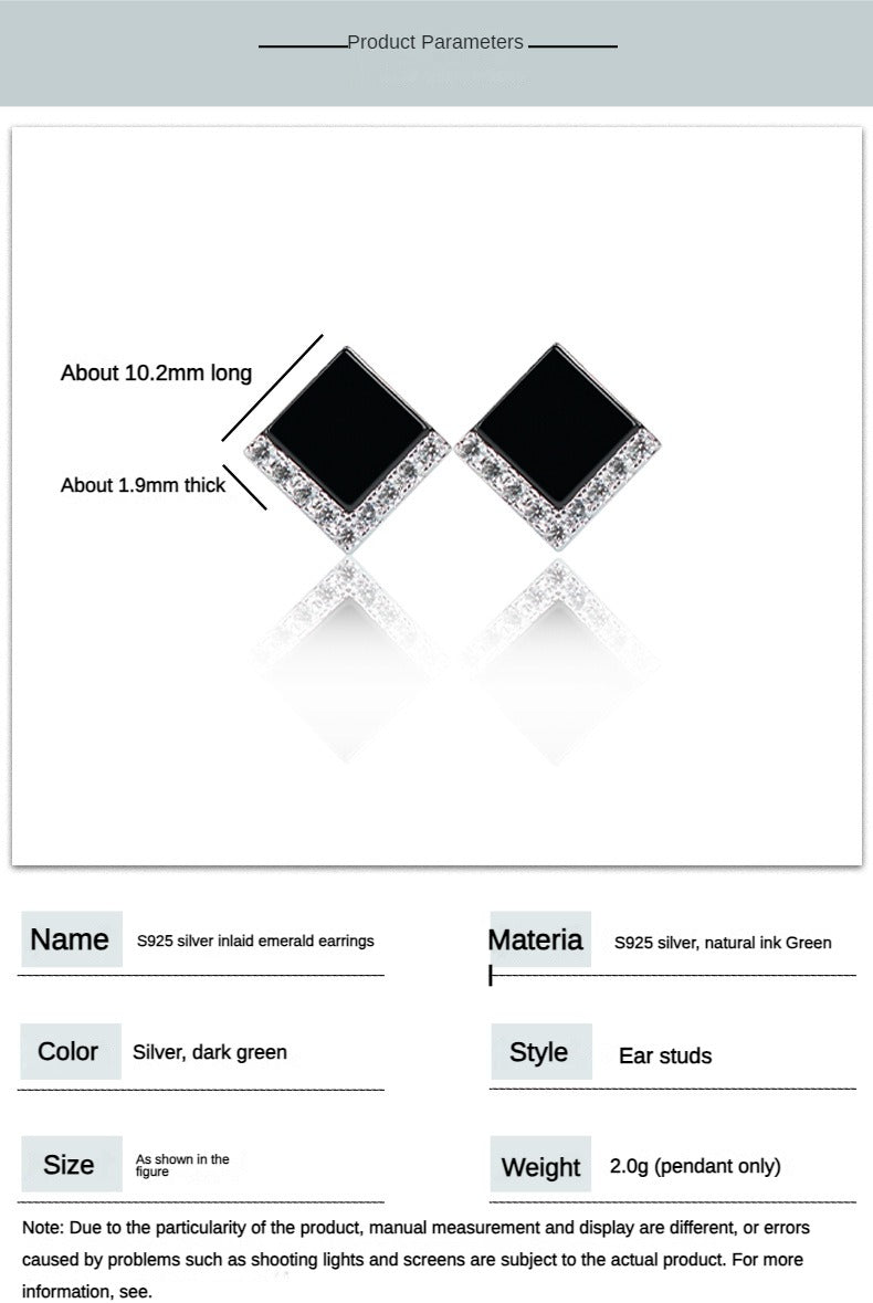 S925 silver inlaid with emerald jade fashion women's earrings