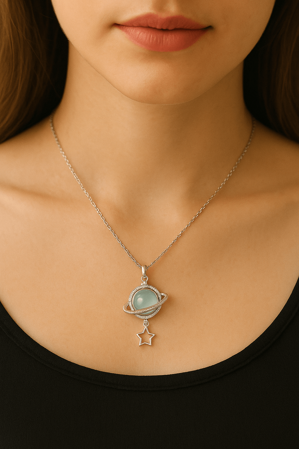 Emerald Blue Water Dream Planet Pendant Ice-Type Jadeite