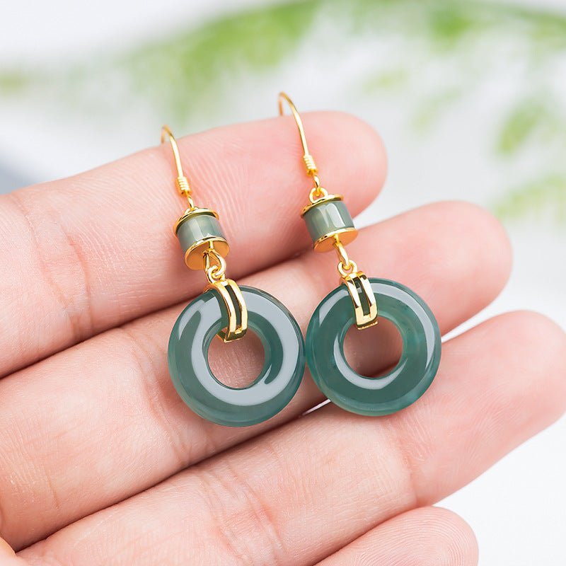 S925 Silver Set Jade Blue Water Jade Ring Earrings