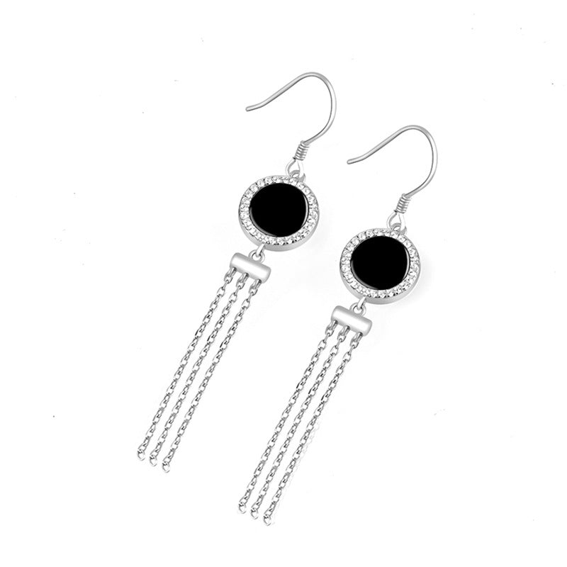 S925 silver inlaid natural ink jade fashion light luxury women's earrings