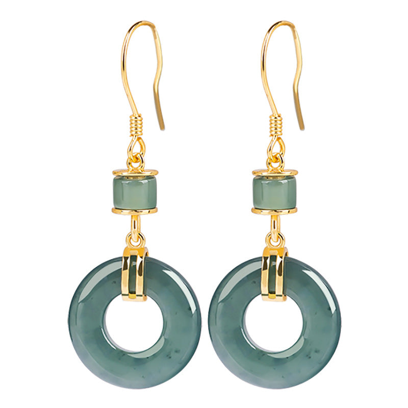 S925 Silver Set Jade Blue Water Jade Ring Earrings