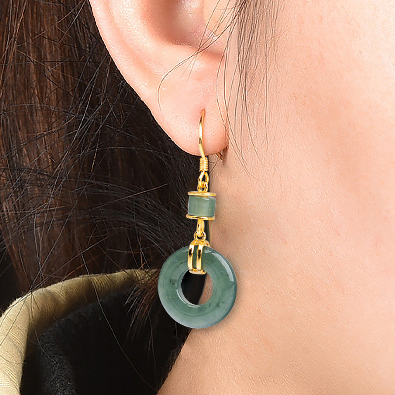 S925 Silver Set Jade Blue Water Jade Ring Earrings