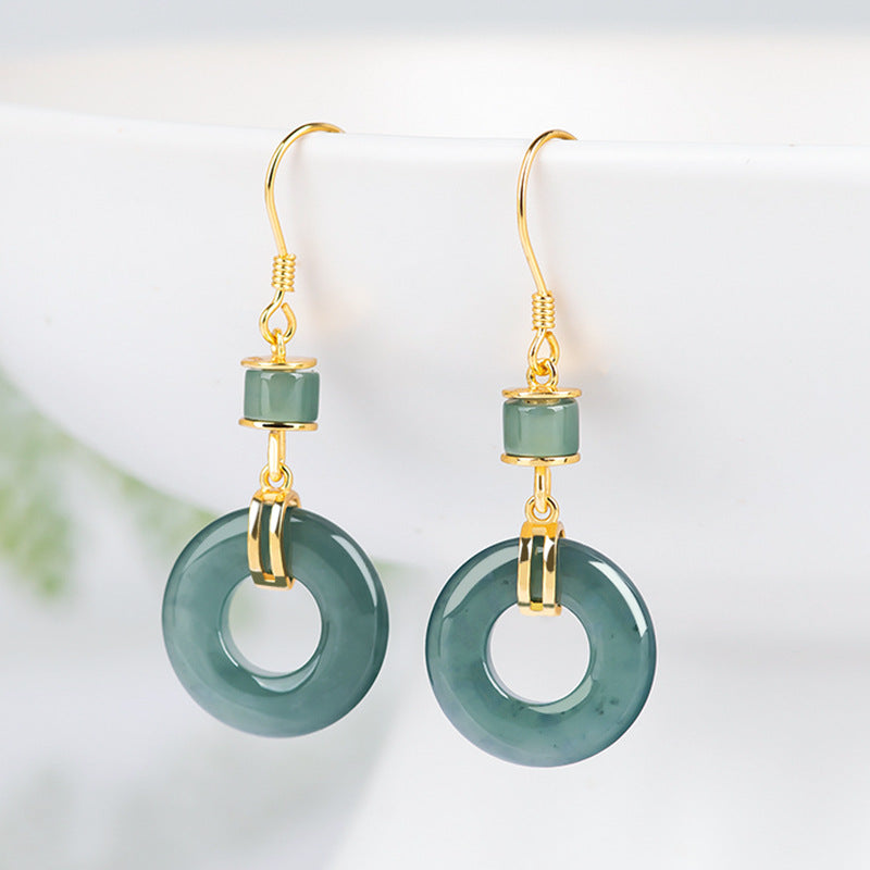 S925 Silver Set Jade Blue Water Jade Ring Earrings