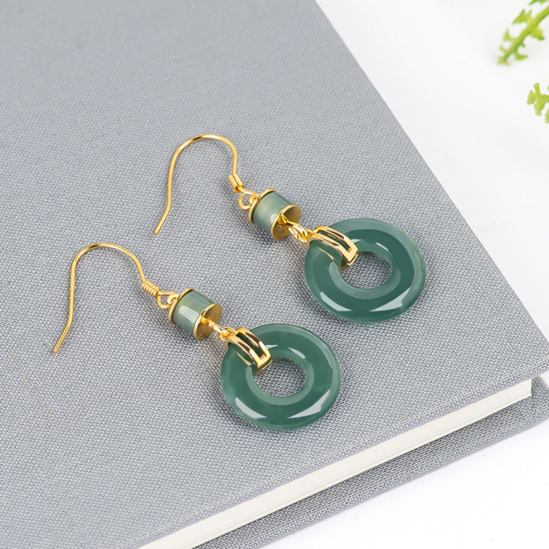 S925 Silver Set Jade Blue Water Jade Ring Earrings