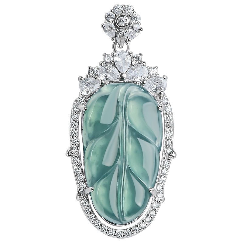 S925 Silver Inlaid Jade Blue Water Leaf Jade Stone Pendant